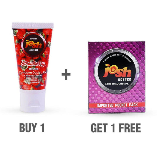 Josh Dotted Condom & Strawberry Lube Combo for Flavor & Stimulation