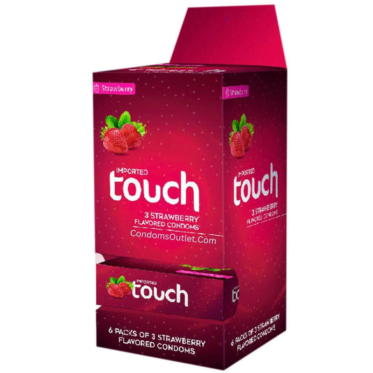 Touch Strawberry Flavored Condoms Dispenser - Pack of 18