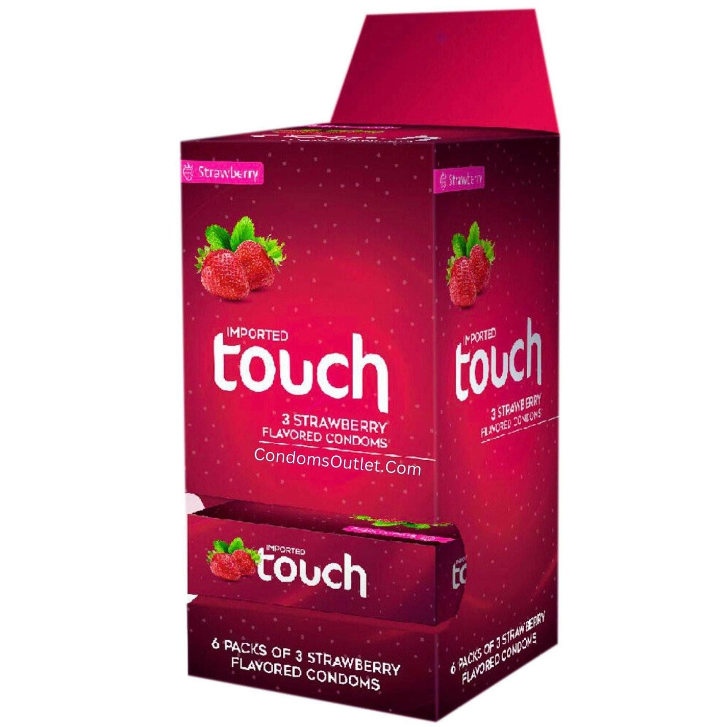 Touch Strawberry Flavored Condoms Dispenser - Pack of 18